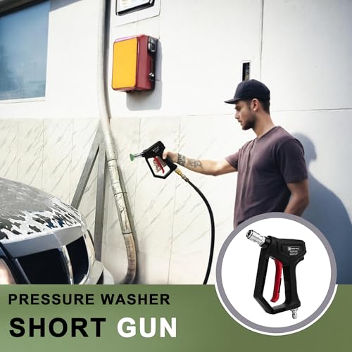 Image of POWER TOWN Short Pressure Washer Gun with Swivel, 1 /4 inch Automatic Quick Connector Power Washer Handle with 3 /8 inch Swivel Male Plug Coupler, Addition M22-14mm Adapter