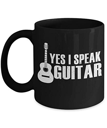 I'm Playing Guitar Coffee Mug, Yes, I Speak Guitar-Black Porcelain Coffee Mug 11 oz for guitarist, dad,mom, son, daughter