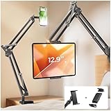 LISEN Tablet Stand iPad Stand for Desk Mount [Ultra Sturdy 2 Clamps] iPad Holder for Tablet Holder Mount Desk Accessories for Men fits iPad Air, iPad 12, iPhone 17e, 4-13' Device (Black)