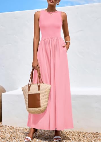 Image of KIRUNDO Summe Sleeveless Maxi Dresses for Women 2026 Spring Wedding Guest A Line Tank Elegant Flowy Beach Long Sundress