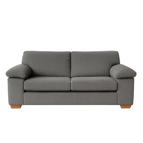 Jumbo Cord 3-Seater Sofa: Enhance Living Room Comfort with Our Stylish 3-Seater Jumbo Cord Sofa Collection – Soft Cushions & Jumbo Cord Fabric for Everyday Relaxation (Grey, 3 Seater)