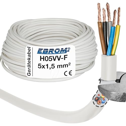 EBROM Schlauchleitung Gerätekabel H05VV-F 5x1 5 mm weiß Länge: 10 m