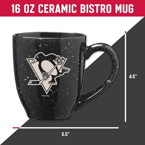 Image of Rico Industries NHL Hockey Pittsburgh Penguins Black Personalized 16 oz Team Color Laser Engraved Speckled Ceramic Coffee Mug