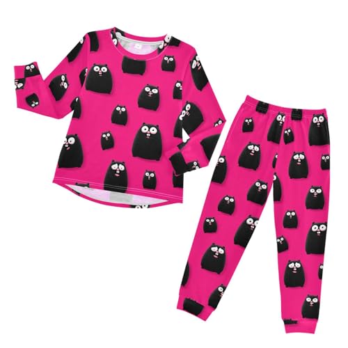 Black Cartoon Hamster Pattern Soft Pajama Set for All Seasons,Breathable Pjs Long Sleeve Sleepwear,Comfy Loungewear 2 Piece Underwear Set 5T