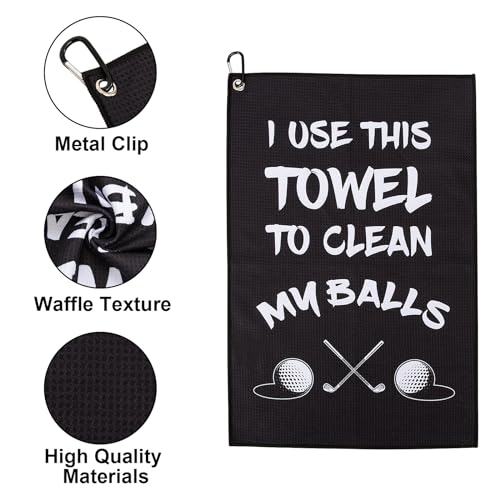 ASIJUNTYECHO Microfiber Golf Towel, Printed Funny Towels for Men, Bags with Clip, Gifts for Husband Boyfriend Dad, Lover Gifts (Black#1) - Thumbnail 2