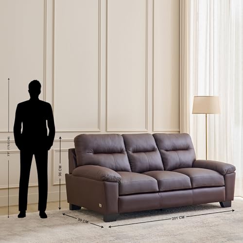 Image of Home Centre | Winchester | Half Leather|Solid Wood | Sofa Sets | Brown | Sofa Set 3+1+1 | 1 Year Warranty