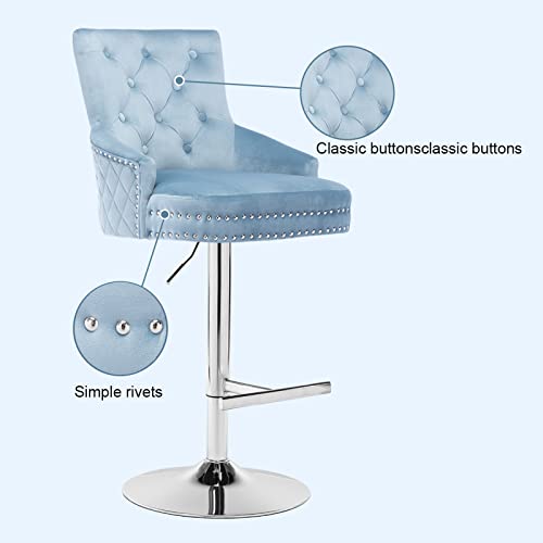 Gatosig Kitchen Counter Height Bar Stools Set Of 2, Adjustable Swivel Barstools With Back, High Tufted Arm Bar Chairs With Stainless Steel Footrest (Light Blue) #TOP5