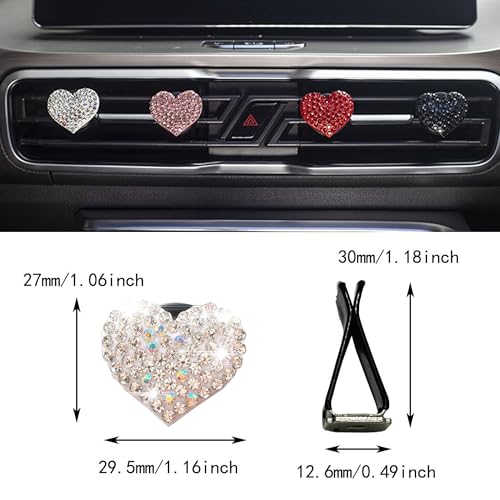 Image of Car Bling Air Vent Clips, 2 Pcs Bling Heart Charm Air Conditioning Outlet Clip, Crystal Rhinestone Accessories, Car Interior Decoration Cute Accessories for Women Girls (White, Vanilla)