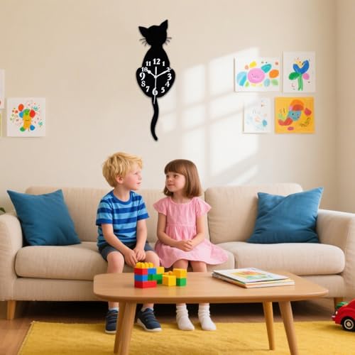 Horloge murale chat avec queue oscillante, idée cadeau déco maison
