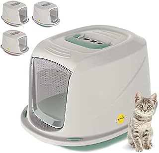 CAT CENTRE Jumbo Blue Cat Hooded Litter Tray High Sided Rim Big Extra Spacious Long Wide Adult Big Cats XL Toilet Enclosed Box Pan Loo Charcoal Filter Flap Door Lidded Detachable Hood Easy Cleaning