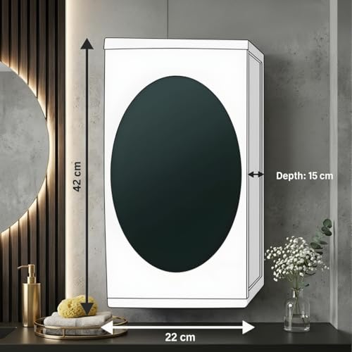 Image of 360 Revolving Bathroom Mirror Cabinet - Wall Mounted Storage Organizer with Hidden Shelves, White, 42x22x15 cm - Ideal for Small Bathrooms, Grooming, Makeup & Shaving (No-Drill Install)