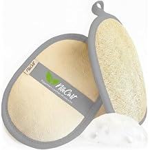 NileCart Natural Loofah for Men - 2 Pack Egyptian Luffa Sponge Pads - Natural Body Exfoliator Scrubber for Bath & Shower Gray