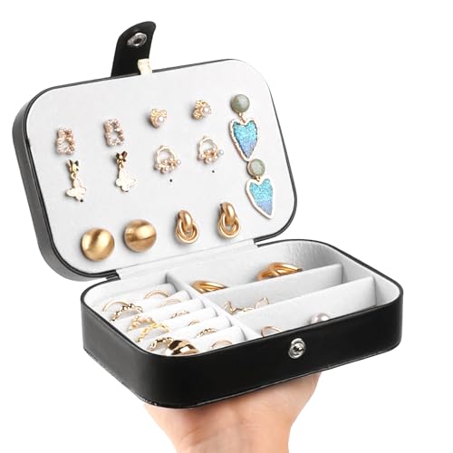 Image of Travel Jewelry Box,Travel Jewelry Case Organizer,PU Leather,Black,1 Pcs