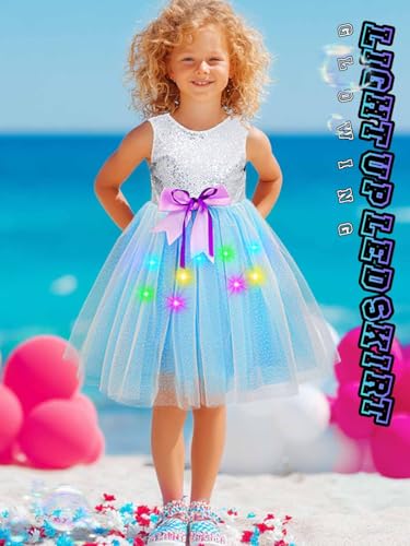 TWINKLEDE Light Up Sequin Tutu Dress Blue Glowing Birthday Party Dresses for Girls2