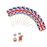 100 Stück Union Jack Flagge Zahnstocher,UK Deko,Britain Flaggen Spieße,Großbritannien Deko Fahne Mini Cupcake Topper,Zahnstocher mit Fähnchen,Cocktail Stick Flaggen für Party Pub,Fußball EM WM Dekor