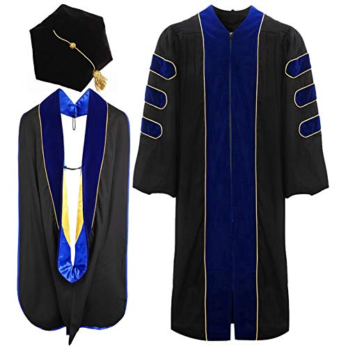 lescapsgown Deluxe Doctoral Graduation Gown Hood and Tam 6Sided Package Size 48 RoyalBlue