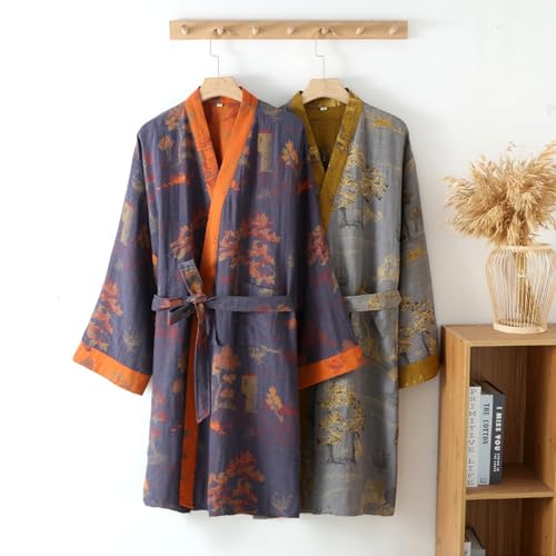 Generic Men's Yukata Robes Kimono Robe Khan Steamed Clothing Pajamas Unisex Cotton Spa Bathrobe Sleepwear3