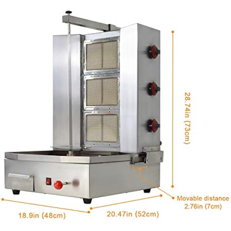 Shawarma Propane Gyro Machine Gas Kebab Doner Automatic Vertical Broiler with 3 Burners