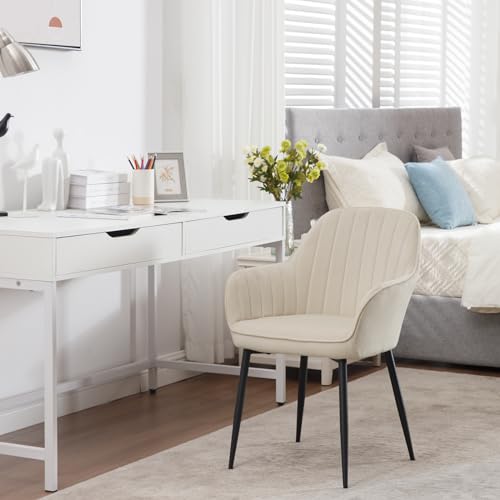 Klihome Dining Chair Set of 4, Wide Padded Velvet Chair with Back, Metal Legs, for Dining Room, Bedroom, Living Room, Dressing Table, Cream, K0016EZS-4-UK - Image 2