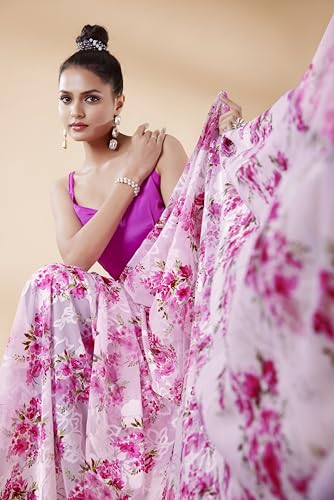 Image of Garden Vareli Summer Roganza Viscose Brasso Floral Print Saree with Unstitched Blouse Piece