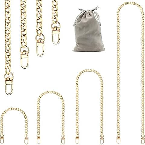 Purse Chain Strap, 4 Pieces Different Sizes Flat Bag Chain Strap, Gold Metal Chain Straps Replacements for DIY Purse Handbag Shoulder Crossbody Bag (7.9inch, 15.7inch,23.6inch, 47.2inch) Cover