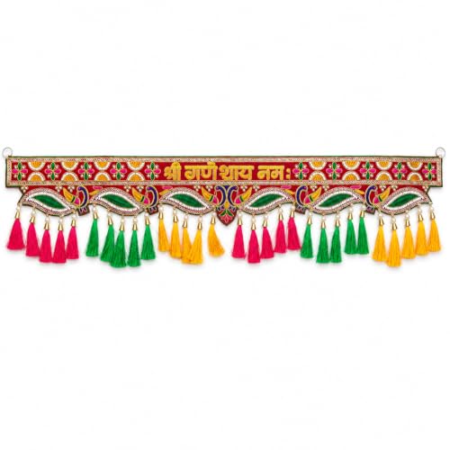 Image of ONESTA Handcrafted Shree Ganeshay Namah Toran for Main Door | Traditional Peacock Design Bandhanwar with Colourful Tassels | Festive Entrance Door Hanging Bandarwal for Home Pooja Room Mandir & Diwali Decoration 3 Feet (Pack 01)