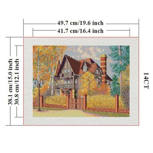 Image of ITSTITCH Stamped Cross Stitch Kits - Full Set of Embroidery for Beginners or Adults,14 CT 2 Strands DIY Autumn Yard Patterns Counted Arts Craft 19.7x15 inch