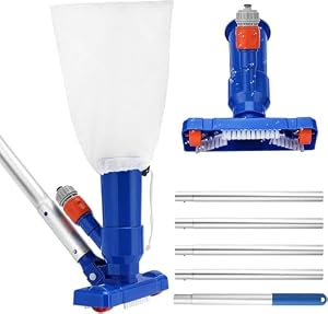 Auniq Zwembad Stofzuiger, Zwembadstofzuiger met 180cm stok, Zwembadstofzuiger Bodemstofzuiger Zwembad Jet Stofzuiger met borstel & gaaszakje van bladeren, vuil, zand en slib