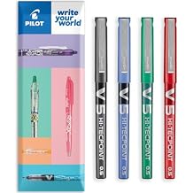 PILOT V5 Hi-Tecpoint Rollerball Pen - Fine 0.5mm Nib - In Envelope Gift Packaging - Pack of 4 - Black, Blue, Green & Red Ink