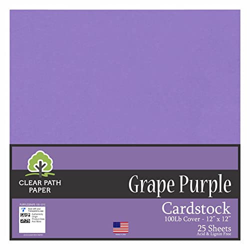 Clear Path Paper Grape Purple Cardstock - 12 x 12 inch - 100Lb Cover - 25 Sheets