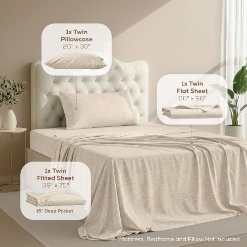 Image of Utopia Bedding Twin Sheet Set - 3 Piece Bed Sheets for Twin Size Bed, Soft and Breathable Microfiber, Includes 1 Fitted Sheet, 1 Flat Sheet and 1 Pillowcase - Oeko Tex (Heather Beige)