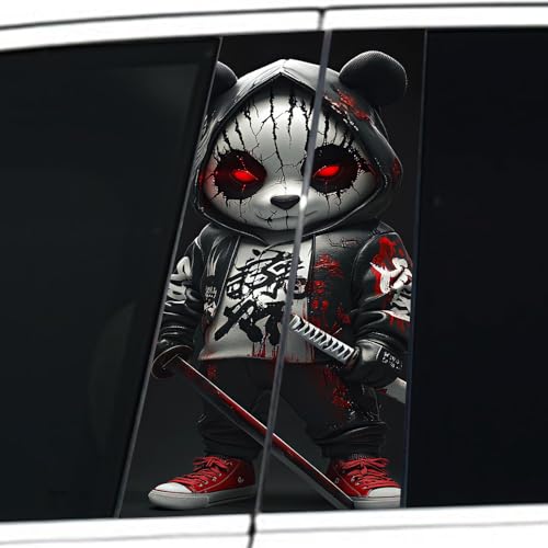 Image of Halloween Cars Body Horror Sticker, Classic Horror Movie Characters Peeking Decal Michae Waterproof Scary Vinyl Stickers for Bumper Car Decals 11in*18.89in (Serious Panda Killer)