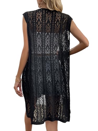 Milumia Women's Sleeveless Long Crochet Vest Open Front Cardigan Lightweight Knit Cover Up Sweater2