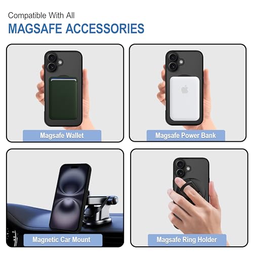 Image of CEDO Cover for iPhone 16 | Compatible with MagSafe Wireless Charging | Designed with Magnetic Lock Shockproof Phone Bumper Transparent Back Case Cover (Black)