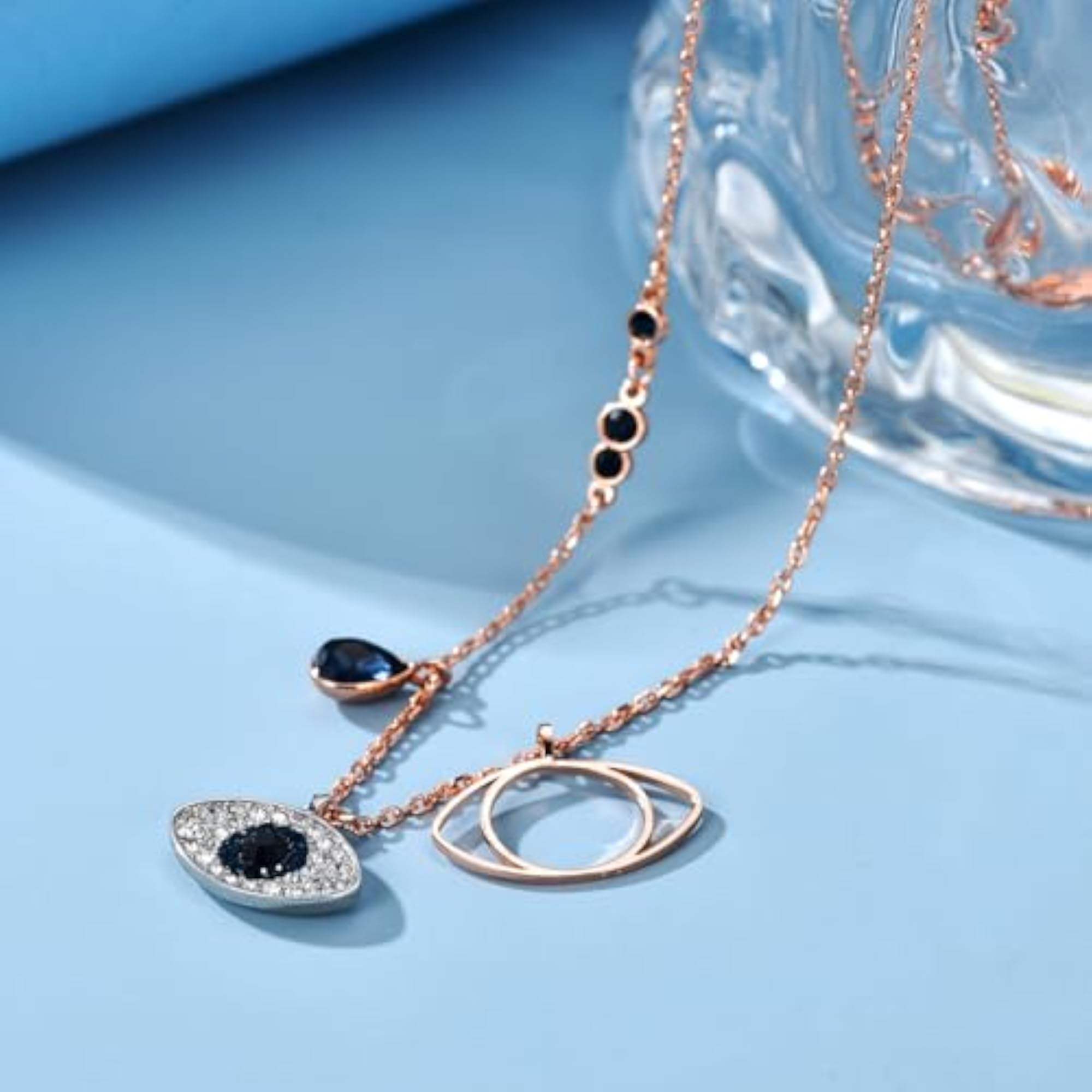 Women's Rose Gold Diamond Evil Eye Pendant Necklace