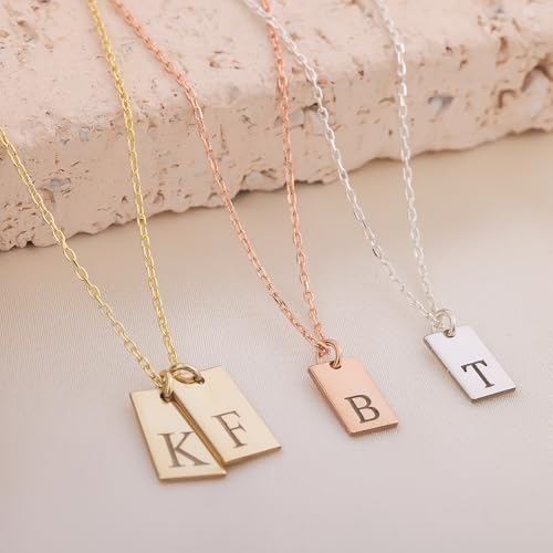 Initial Tag Necklace Gold Plated 925 Sterling Silver, Personalized Multiple Bar Letter Necklace, Custom Letter Pendant Family Initials 1-3 Charm Jewelry Gift for Mother Mom Friend Birthday3