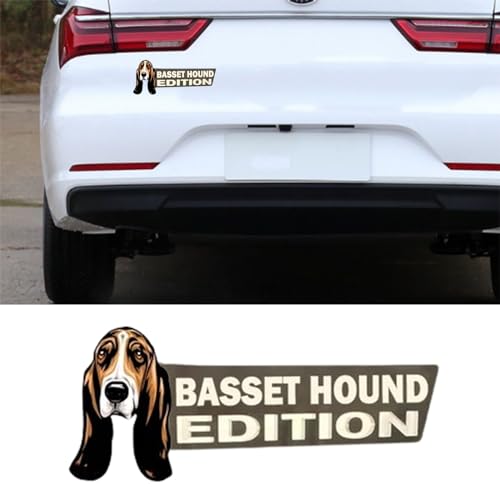 Image of Cute Dog Car Badge Laser Cutting Car Emblem,Funy 3D Acrylic Dogs Badge Rated Car Emblem Automotive Badge Decals and Stickers for Car, Truck, Rv, Boat Exterior Decoration (Basset Hound)