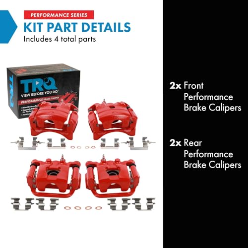 Image of TRQ Performance Front and Rear Brake Caliper Set Coated Brackets Hardware Compatible with 2010-2012 Nissan Altima
