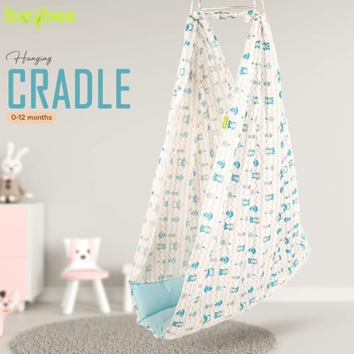 Image of Baybee Hanging Cradle and Swing for Baby 0 to 2 | Portable New Born Bassinet Jhula with Mosquito Net, Cotton Thottil Cloth | Uyyala Palna for Home Use (Blue)