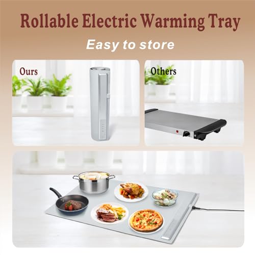 Electric Warming Tray with 3 Adjustable Temperature Settings for Food and Hot Plates, Rollable Silicone Food Warmer Mat for Buffet, Party and Family Gatherings