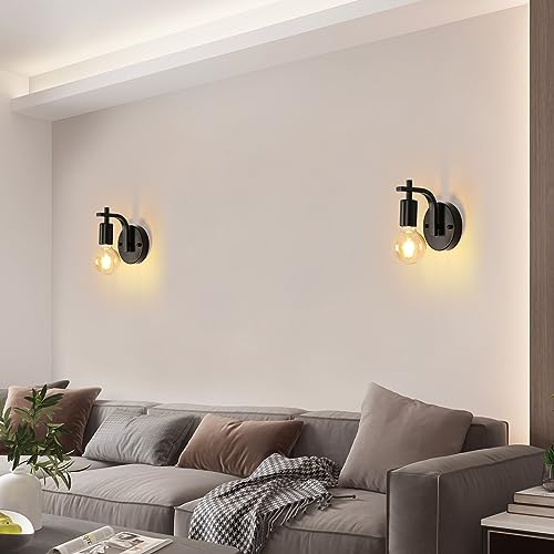 Pheashine 2 Pack Industrial Wall Lights Indoor Black Wall Lamps - Image 2