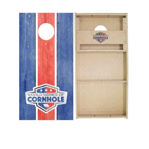 Blue and Red Stripes Cornhole Boards - WSOC Runway Series - Includes (2) Boards (NO Bags) + (1) Carry Case, (2) Hole Lights & (2) Edge Lights