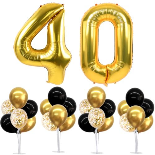 Image of TONIFUL 4 Set Black Gold 40 Balloon Stand Balloon Centerpieces for Table