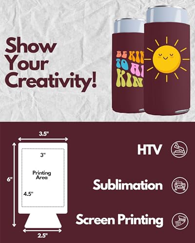 Image of PartyPrints 1000 Pack Burgundy Blank Slim Can Cooler Sleeves | Plain Seltzer Customizable Bulk Coolers for Beer Bottles & 12oz Tall Cans | Skinny Collapsible Drink Insulated Sleeve