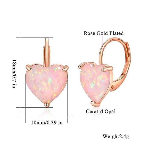 CiNily Heart Opal Earrings Short Leverback Drop Earrings for Women Hypoallergenic, Pendant Earrings 14K White Gold / Rose Gold Plated Hanging Lever Earrings Opal Hoops Fashion Jewelry Gifts for Sensitive Ears3