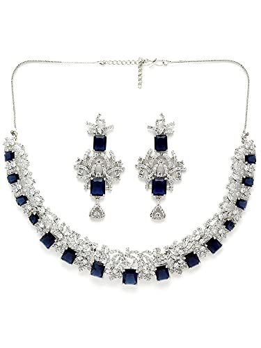 Image of Karatcart Silver Tone Green American Diamond Studded Necklace Set for Women