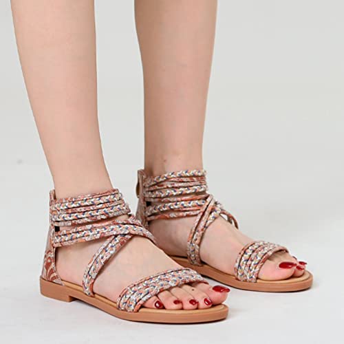 MaNMaNing Womens Zomer Platte Sandalen Merk Ontwerp Leer Dikke Zool Bohemian Nationale Duurzame Antislip Sandaal Dames Lichtgewicht Comfortabele Platform Strand Schoenen - Afbeelding 6