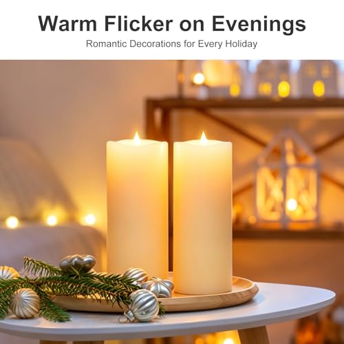Image of 2PCS, 3 x 8 inches Flameless Candle with Remote Control, 3D Flickering Wick, Real Wax, Battery Candles,with Timer,Battery Powered Candles,for Holiday Home Decor,Ivory