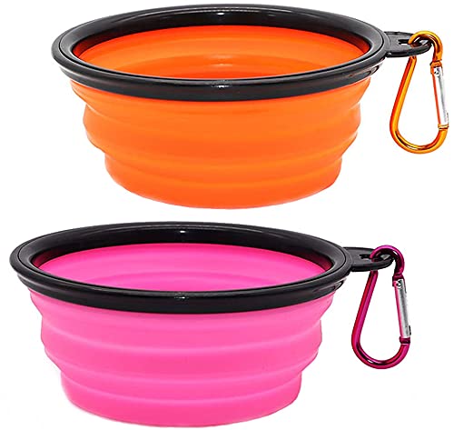 Collapsible Dog Bowl,Collapsible Dog Water Bowls for Cats Dogs, Portable Pet Feeding Watering Dish,Portable Dog Water Food Bowl with Carabiner (Small(350ML), pink+Orange) — image 1
