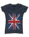 Union Jack Vintage British Flag Women V-Neck United Kingdom Flag Shirts #13315 Medium Charcoal